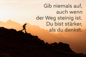 Gib niemals auf, auch wenn der Weg steinig ist. Du bist stärker, als du denkst.